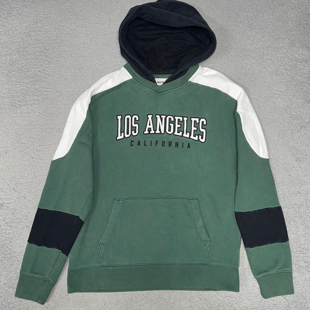 Hollister Los Angeles California Hoodie Men's Size L Green White Fleece Pullover